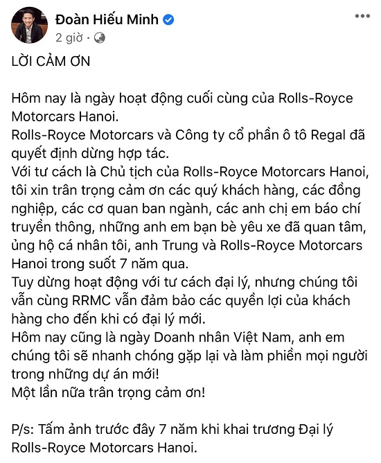 Nhà phân phối của Rolls-Royce tại Việt Nam dừng hoạt động - Ảnh 1.