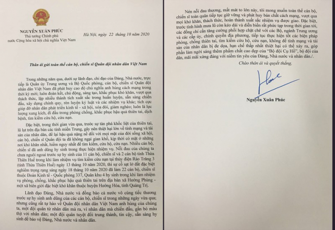 Thủ tướng gửi thư tới toàn thể cán bộ, chiến sĩ Quân đội nhân dân Việt Nam - Ảnh 1.