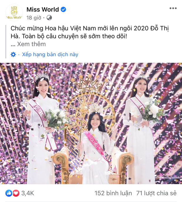 Tân Hoa hậu Việt Nam 2020 Đỗ Thị Hà nhận được nhiều lơi khen ngợi trên trang chủ Miss World - Ảnh 1.