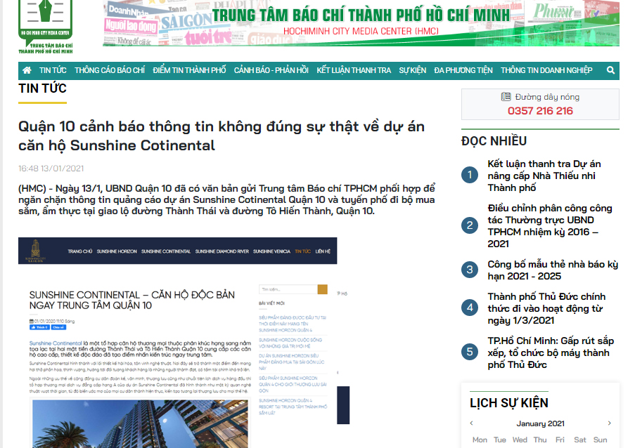 Quận 10 lần thứ 3 cảnh báo thông tin không đúng sự thật về dự án căn hộ Sunshine Cotinental - Ảnh 1. Quận 10 lần thứ 3 cảnh báo thông tin không đúng sự thật về dự án căn hộ Sunshine Cotinental - Ảnh 1.