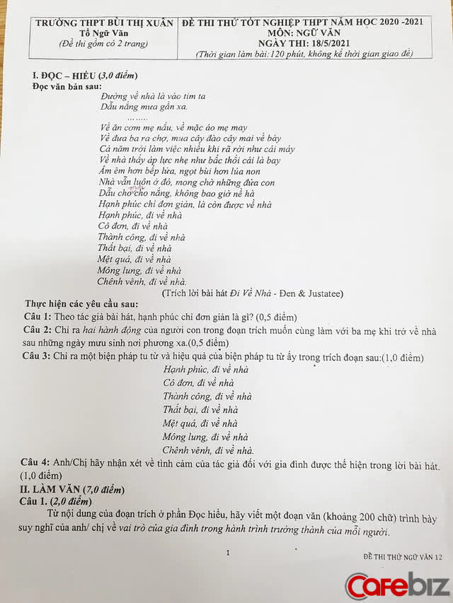 Đen Vâu và bài hát “Đi về nhà” vào đề thi thử tốt nghiệp THPT - Ảnh 1. Đen Vâu và bài hát “Đi về nhà” vào đề thi thử tốt nghiệp THPT - Ảnh 1.