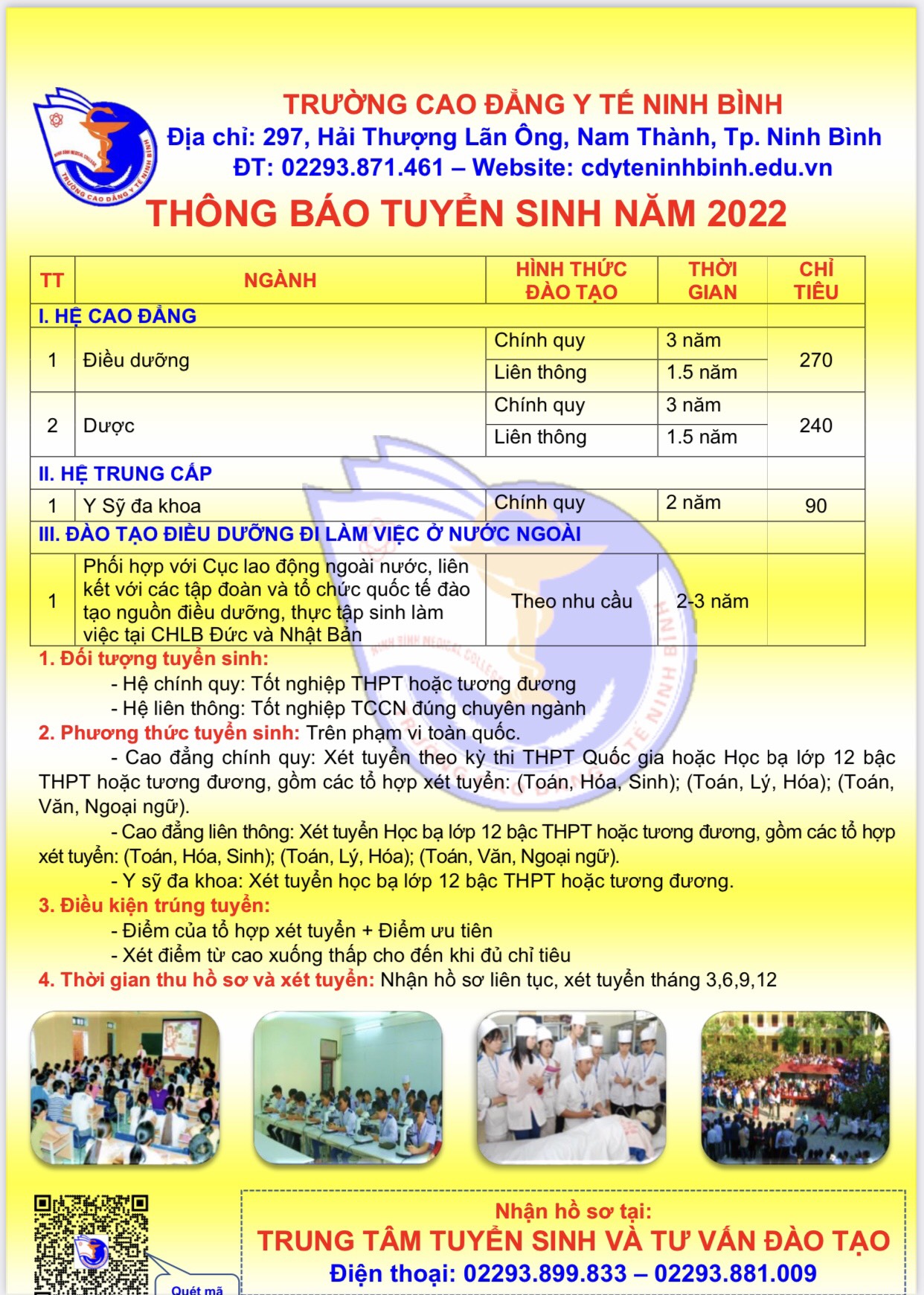 Thông báo tuyển sinh Trường Cao đẳng Y tế Ninh Bình năm 2022 - DNTT online