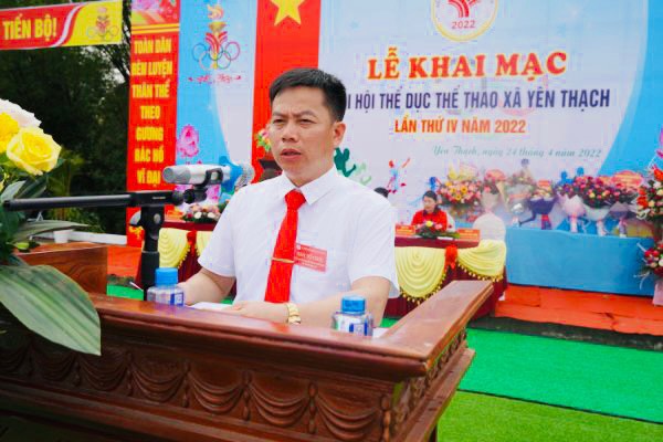 Ông Nguyễn Tiến Hiền - Đảng uỷ viên, Phó Chủ tịch UBND xã Yên Thạch - Trưởng ban tổ chức phát biểu tại đại hội.