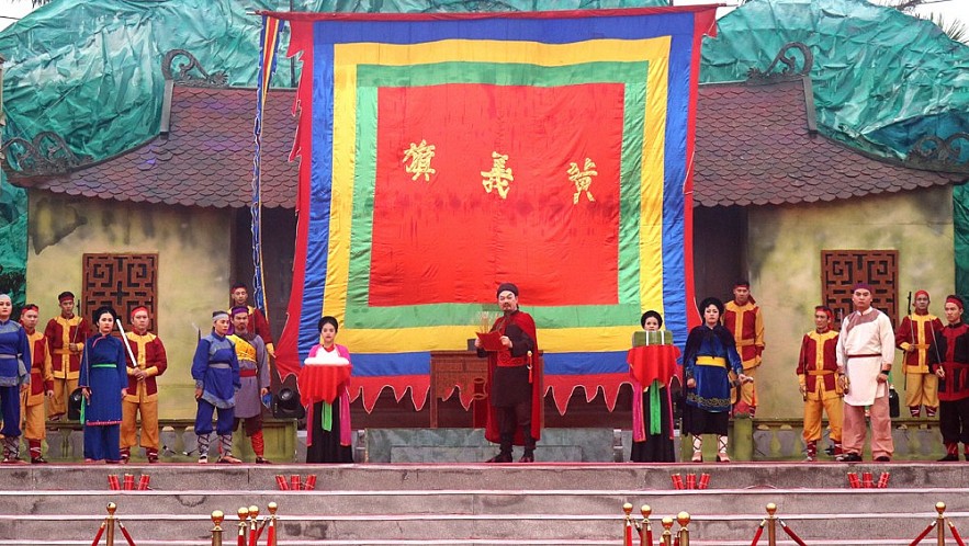 Tái hiện Lễ tế cờ hoa của Hoàng Hoa Thám và nghĩa quân của ông trước khi ra trận tại Lễ hội Yên Thế.