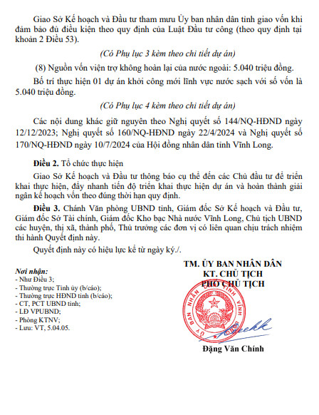 Vĩnh Long: Phân bổ điều chỉnh, bổ sung kế hoạch vốn đầu tư công năm 2024- Ảnh 3.