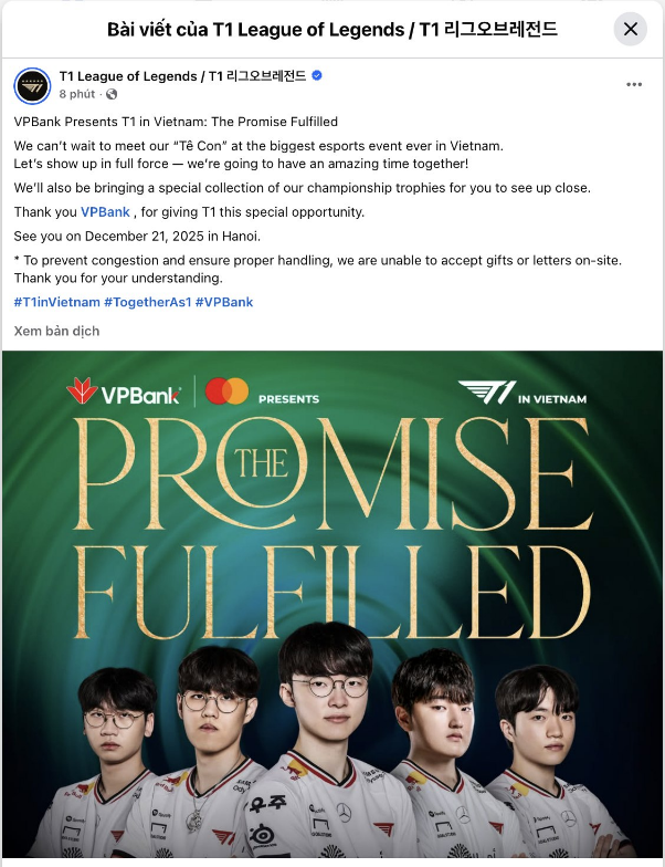 “Kim chủ” VPBank thuê hẳn chuyến bay charter đưa T1 và Faker đến Việt Nam- Ảnh 1. “Kim chủ” VPBank thuê hẳn chuyến bay charter đưa T1 và Faker đến Việt Nam- Ảnh 1.