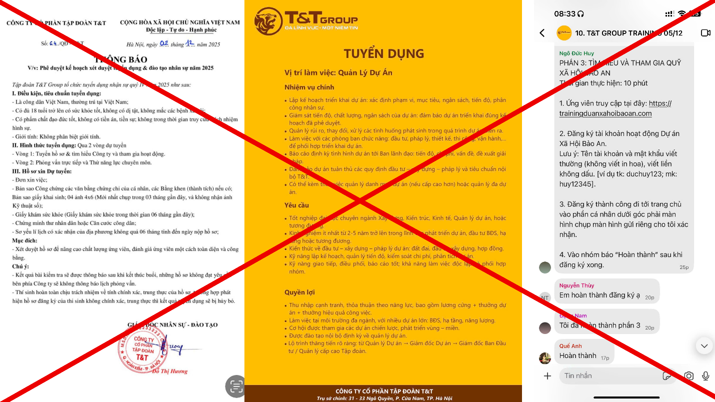 Cảnh giác trước chiêu trò lừa đảo, giả mạo tuyển dụng T&T Group trên mạng xã hội- Ảnh 1.