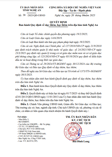 Nghệ An ban hành Quy chế mới về dạy thêm, học thêm, có hiệu lực từ 1/7/2025- Ảnh 1. Nghệ An ban hành Quy chế mới về dạy thêm, học thêm, có hiệu lực từ 1/7/2025- Ảnh 1.