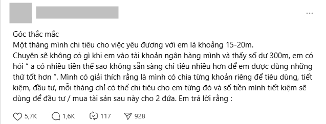 Lệch pha tài chính khó hạnh phúc: Chi 20 triệu/ tháng vẫn bị chê "keo kiệt" vì có 300 triệu trong tài khoản?- Ảnh 1. Lệch pha tài chính khó hạnh phúc: Chi 20 triệu/ tháng vẫn bị chê "keo kiệt" vì có 300 triệu trong tài khoản?- Ảnh 1.