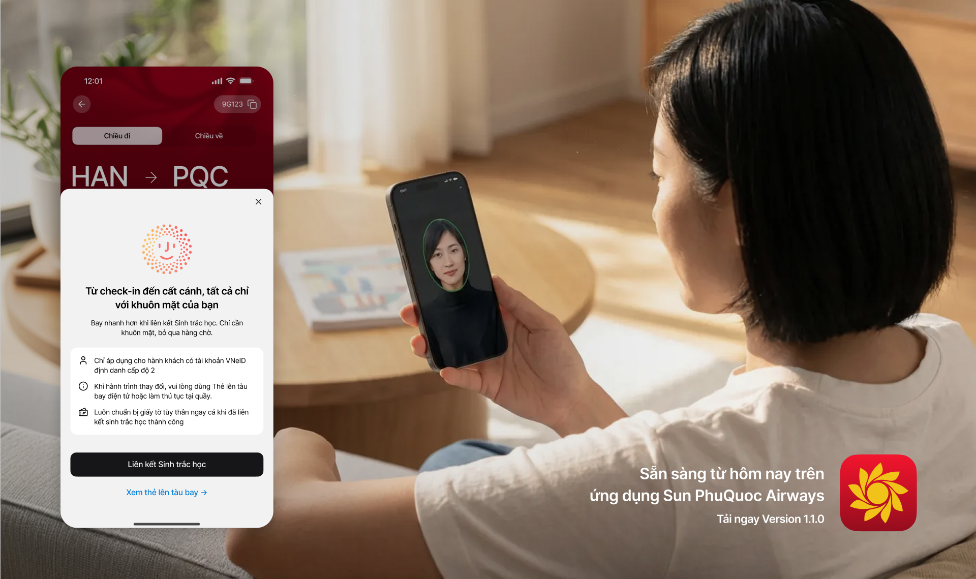 Sun PhuQuoc Airways rút ngắn hành trình tại sân bay bằng thủ tục trực tuyến với sinh trắc học- Ảnh 1.