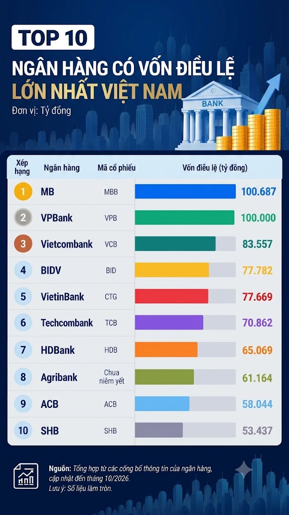 Top 10 ngân hàng có vốn điều lệ lớn nhất Việt Nam - Ảnh 1.