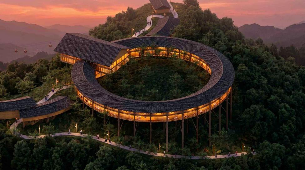 A building with lights on top of a hill  AI-generated content may be incorrect.