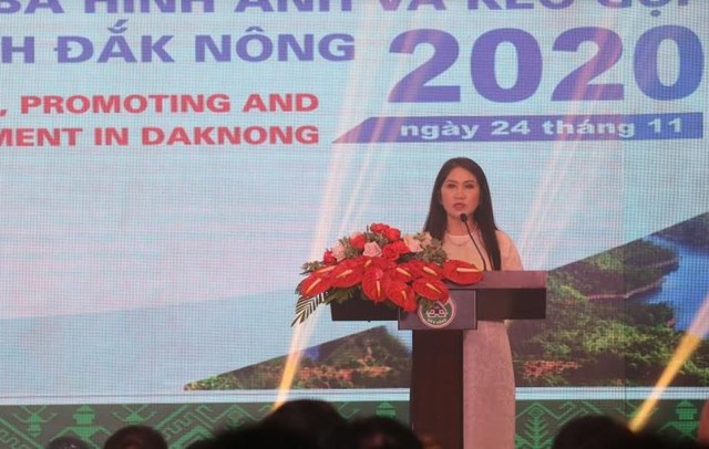 Bà Tôn Thị Ngọc Hạnh – Phó Chủ tịch UBND tỉnh Đắk Nông phát biểu tại Hội nghị kêu gọi đầu tư du lịch tỉnh Đắk Nông.