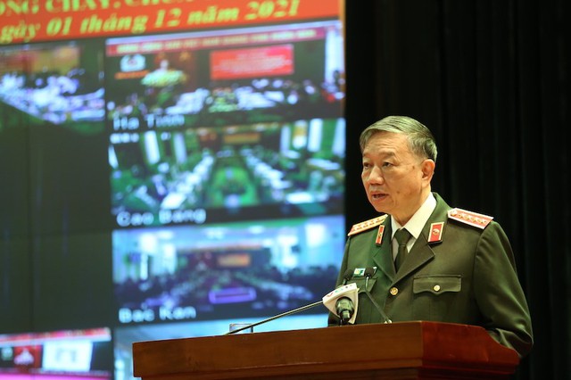 Đại tướng Tô Lâm, Ủy viên Bộ Chính trị, Bộ trưởng Bộ Công an phát biểu chỉ đạo Hội nghị.
