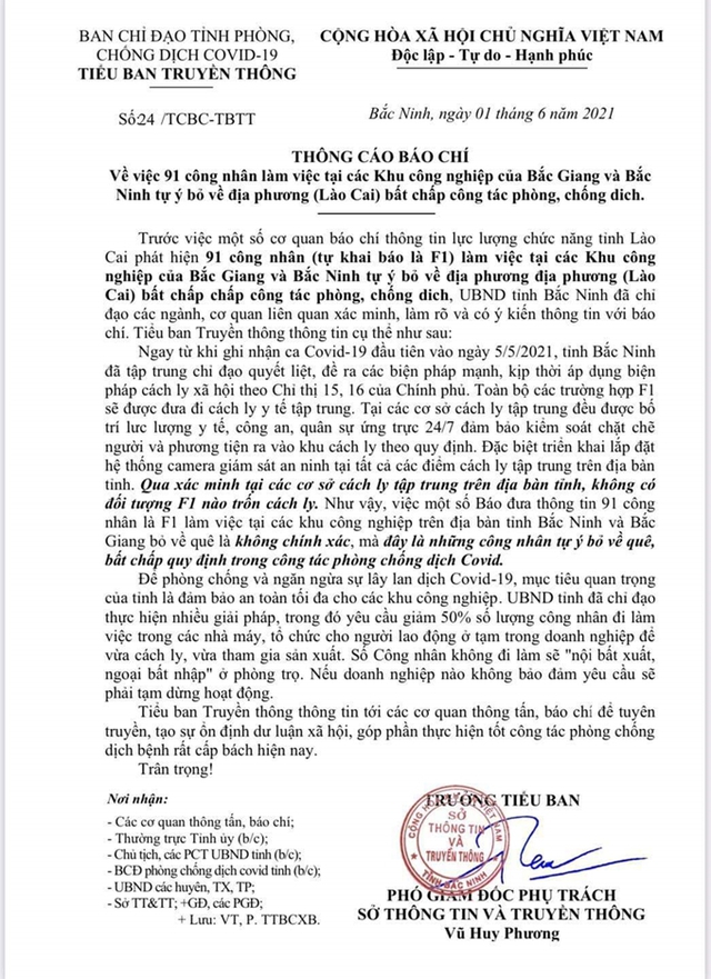 Tỉnh Bắc Ninh và Bắc Giang bác thông tin có công nhân diện F1 trốn về Lào Cai - Ảnh 2.