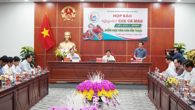 Quang cảnh buổi họp báo báo chí về các hoạt động diễn ra Ngày hội Cua Cà Mau - Lần thứ I năm 2022.