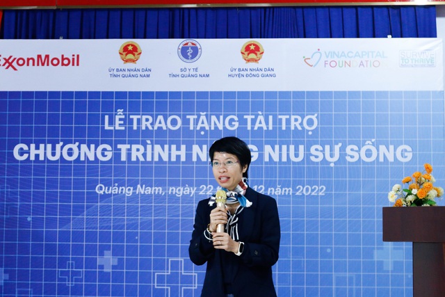 Bà Vũ Thị Huệ, Giám đốc Truyền thông ExxonMobil Việt Nam phát biểu tại sự kiện