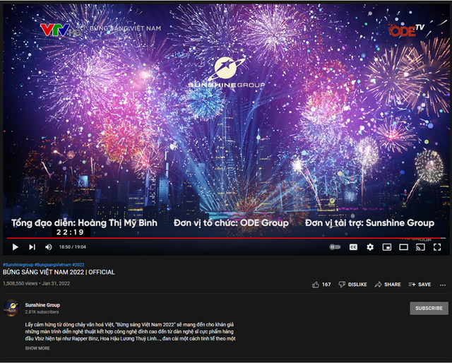 “Bừng sáng Việt Nam 2022” của ODE Group đạt hơn 1,5 triệu view sau 3 ngày đăng tải trên Youtube - Ảnh 1.