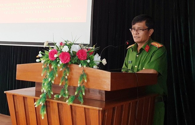Thượng tá Võ Phúc Thọ, Trưởng phòng Cảnh sát PCCC và CNCH Công an tỉnh phát biểu khai mạc Hội nghị.