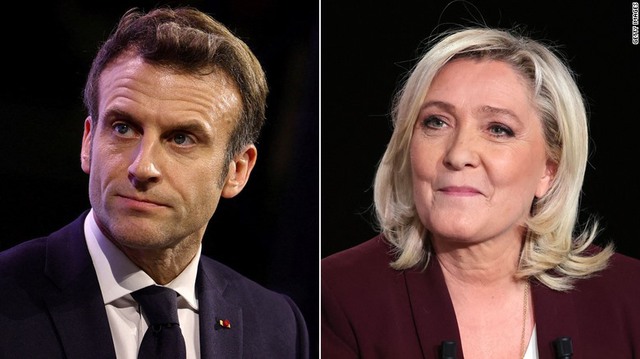 Ông Emmanuel Macron và bà Marine Le Pen là hai ứng viên dẫn đầu trong cuộc bầu cử tổng thống Pháp vòng 1. Ảnh: Getty