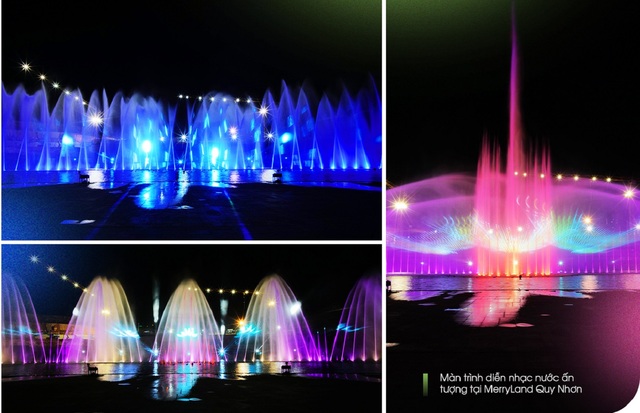 Các màn trình diễn nhạc nước tại MerryLand Quy Nhơn được tạo tác bởi Laservision – “tác giả” của những show diễn nhạc nước, ánh sáng biểu tượng tại Hồng Kông (Trung Quốc), Dubai.