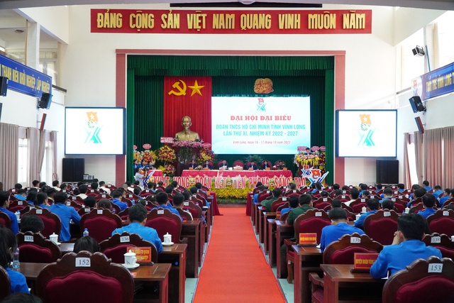 Toàn cảnh phiên làm việc đầu tiên của Đại hội đại biểu Đoàn TNCS Hồ Chí Minh tỉnh Vĩnh Long lần thứ 11 nhiệm kỳ 2022 - 2027
