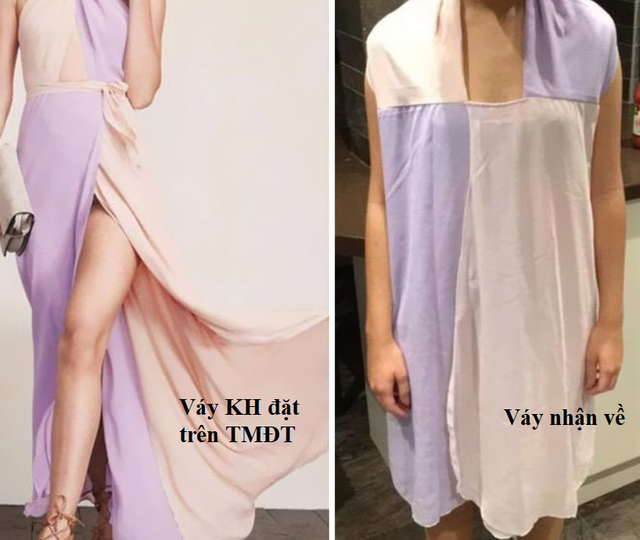 Hình ảnh minh họa váy mua khi đặt và khi nhận trên trang thương mại điện tử