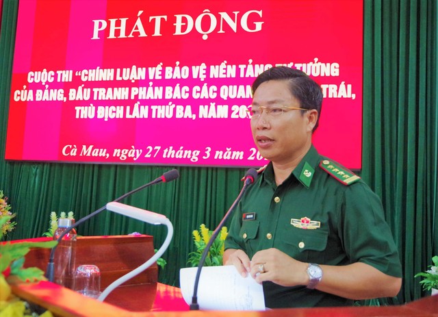 Đại tá Phạm Minh Giang, Tỉnh ủy viên, Bí Thư Đảng ủy - Chính ủy, Trưởng Ban chỉ đạo 35 BĐBP tỉnh phát biểu chỉ đạo tại buổi phát động Cuộc thi.