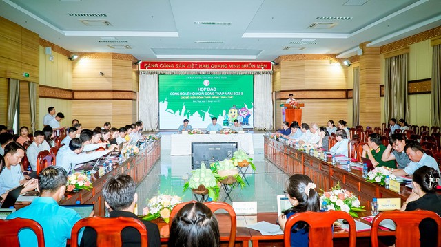 Quang cảnh buổi họp báo công bố Lễ hội Xoài Đồng Tháp năm 2023.