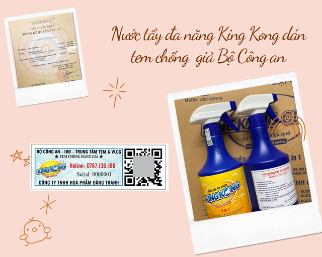 Nước tẩy đa năng King Kong ứng dụng tem công nghệ QR Code Bộ Công an để bảo về sản phẩm chính hãng