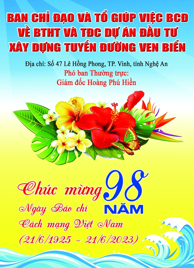 Ban chỉ đạo và Tổ giúp việc BCĐ về HTBT và TĐC Dự án ĐTXD tuyến đường ven biển: Chúc mừng Ngày Báo chí Cách mạng Việt Nam 21/6/2023 - Ảnh 1.