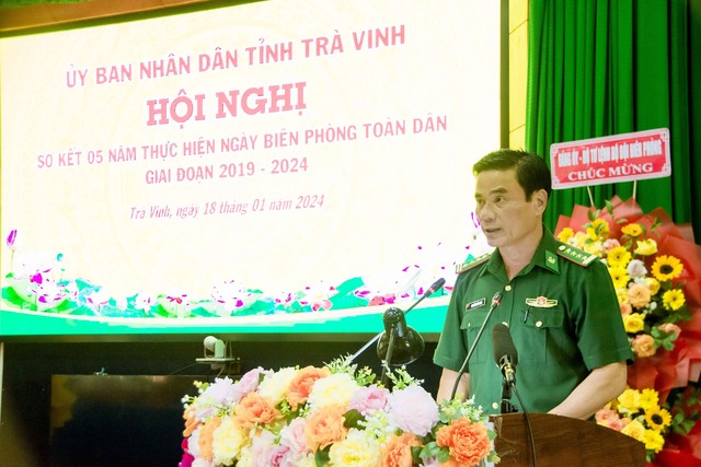Đại tá Nguyễn Đức Minh, Chỉ huy trưởng BĐBP tỉnh Trà Vinh phát biểu tại hội nghị