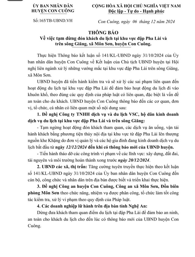 Nghệ An: Tạm dừng các dịch vụ du lịch tại đập Phà Lài- Ảnh 3.