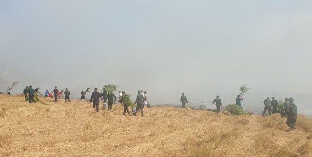 Cán bộ, chiến sĩ Tiểu đoàn huấn luyện cơ động tham gia dập đám cháy cứu lúa cho dân- Ảnh 1.
