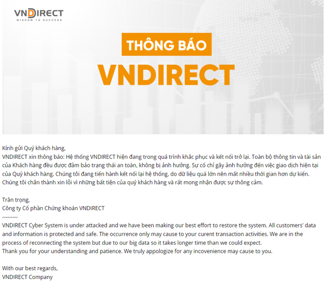 Hệ thống Chứng khoán VNDirect bị hacker tấn công- Ảnh 1.
