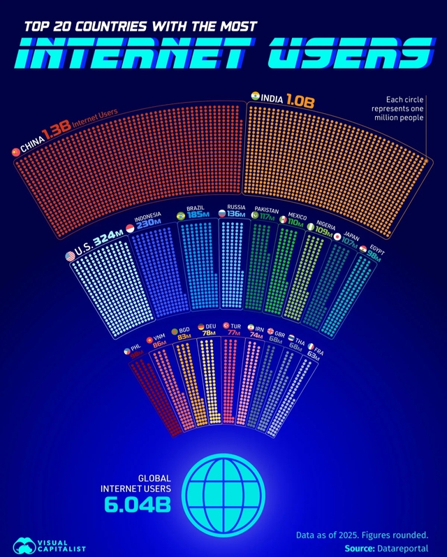 Top 20 quốc gia có số lượng người dùng Internet nhiều nhất thế giới- Ảnh 1.