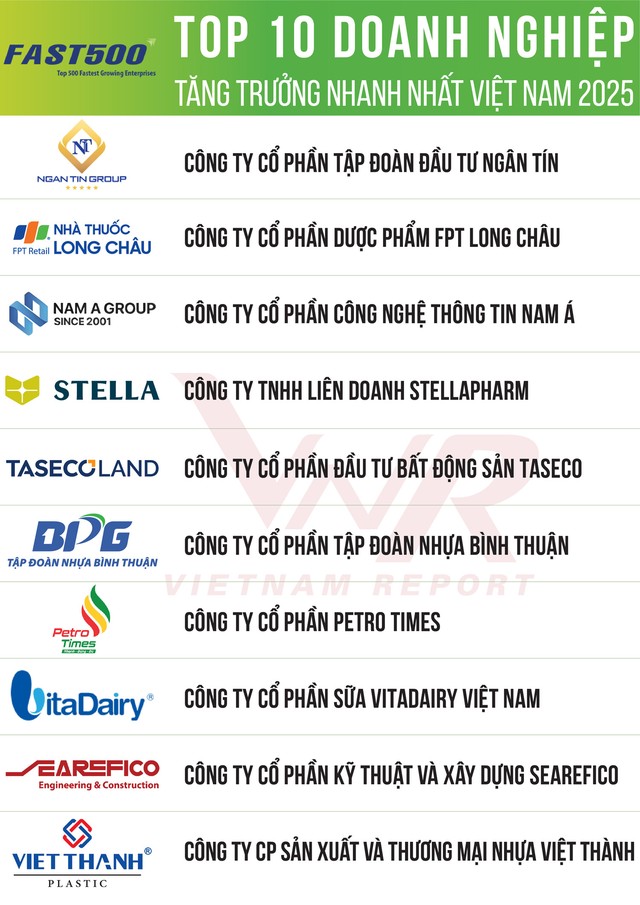 Top 10 doanh nghiệp tăng trưởng nhanh nhất Việt Nam 2025- Ảnh 1. Top 10 doanh nghiệp tăng trưởng nhanh nhất Việt Nam 2025- Ảnh 1.