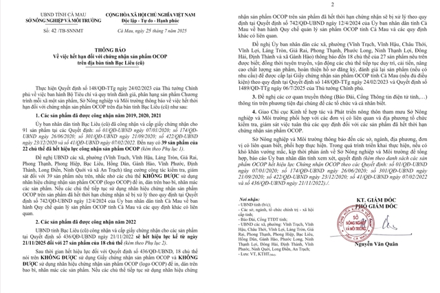 Cà Mau thông báo 39 sản phẩm hết hạn và 27 sản phẩm sắp hết hạn công nhận sản phẩm OCOP- Ảnh 1. Cà Mau thông báo 39 sản phẩm hết hạn và 27 sản phẩm sắp hết hạn công nhận sản phẩm OCOP- Ảnh 1.