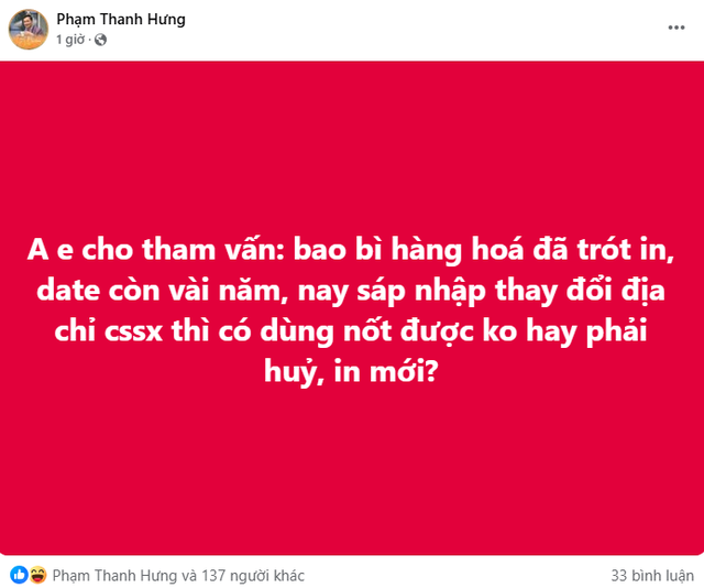 Địa chỉ thay đổi sau sáp nhập tỉnh thành, doanh nghiệp có được tiếp tục sử dụng bao bì cũ?- Ảnh 1.
