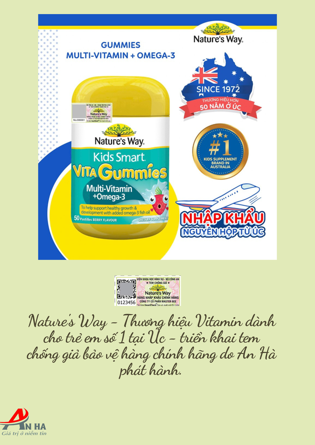 Nature's Way Thương hiệu Vitamin dành cho trẻ em số 1 tại Úc, triển khai tem chống giả bảo vệ sản phẩm do An Hà phát hành