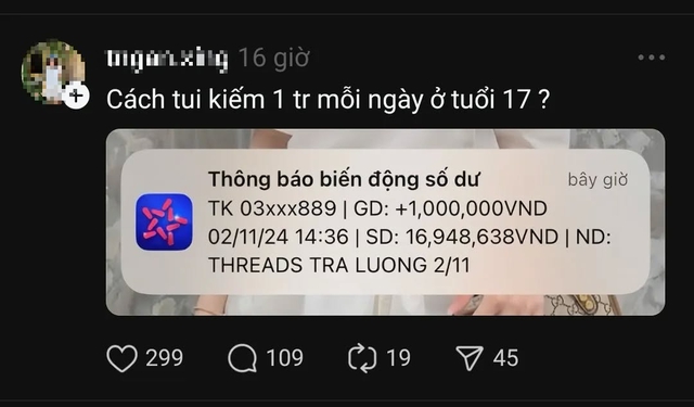 Dân tình liên tục khoe được mạng xã hội Threads trả lương đến vài chục triệu đồng: Có thật không?- Ảnh 1. Dân tình liên tục khoe được mạng xã hội Threads trả lương đến vài chục triệu đồng: Có thật không?- Ảnh 1.