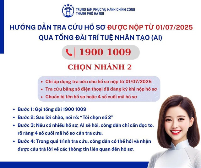 Hà Nội: Ra mắt tính năng tra cứu trạng thái hồ sơ trực tuyến qua Tổng đài thông minh AI- Ảnh 1.