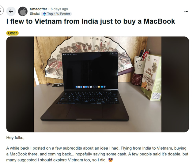 Người đàn ông Ấn Độ ngồi máy bay sang tận Việt Nam mua MacBook: Rẻ hơn 11 triệu còn lãi chuyến du lịch- Ảnh 1.