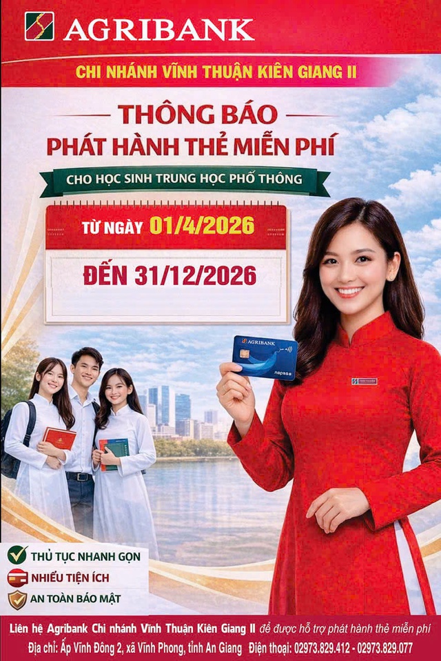 Agribank chi nhánh Vĩnh Thuận Kiên Giang II phát hành thẻ miễn phí cho học sinh THPT- Ảnh 1. Agribank chi nhánh Vĩnh Thuận Kiên Giang II phát hành thẻ miễn phí cho học sinh THPT- Ảnh 1.