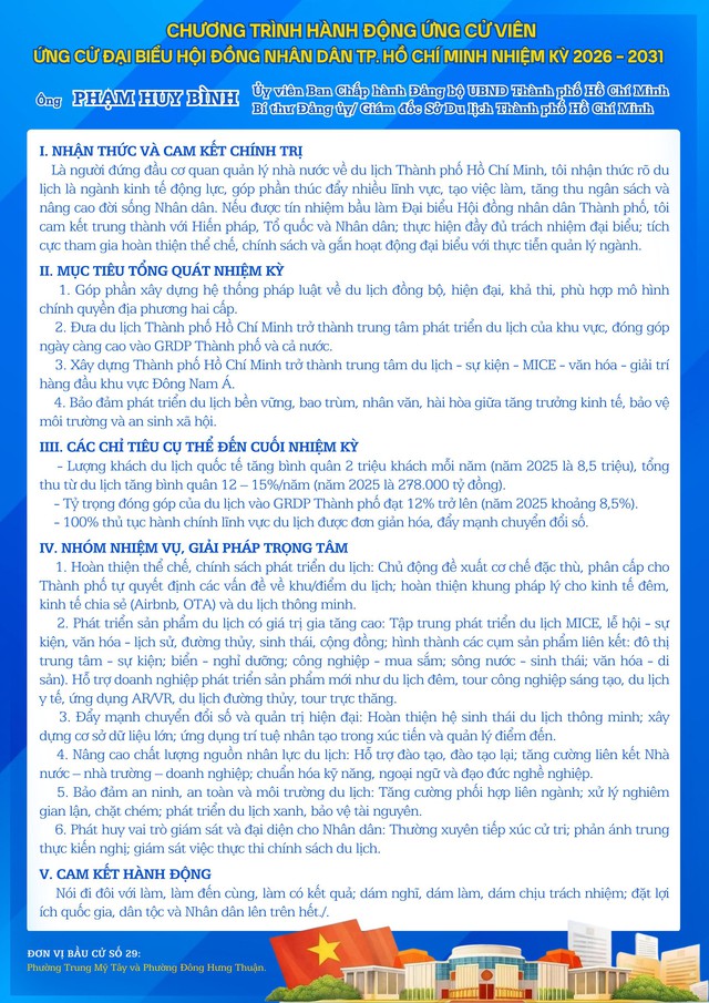 Giám đốc sở du lịch TP. HCM tham gia tiếp xúc cử tri tại đơn vị bầu cử số 29 (phường Trung Mỹ Tây và phường Đông Hưng Thuận)
- Ảnh 4. Giám đốc sở du lịch TP. HCM tham gia tiếp xúc cử tri tại đơn vị bầu cử số 29 (phường Trung Mỹ Tây và phường Đông Hưng Thuận)
- Ảnh 4.