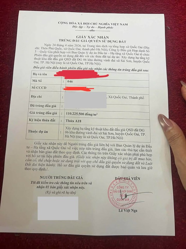 Quốc Oai đấu giá thành công 17 thửa đất, lô cao nhất hơn 125 triệu đồng/m²- Ảnh 3.
