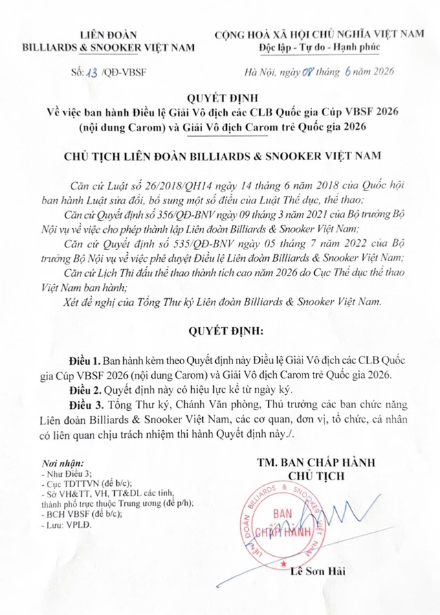 Sắp diễn ra Giải Vô địch các CLB Quốc gia cúp VBSF (nội dung Carom) và Giải Vô địch Carom trẻ Quốc gia 2026 tại TP Cần Thơ- Ảnh 3.