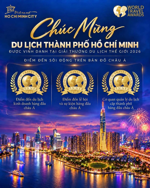 TP.HCM được vinh danh 3 giải thưởng hàng đầu châu Á tại World Travel Awards 2026 - Ảnh 1.
