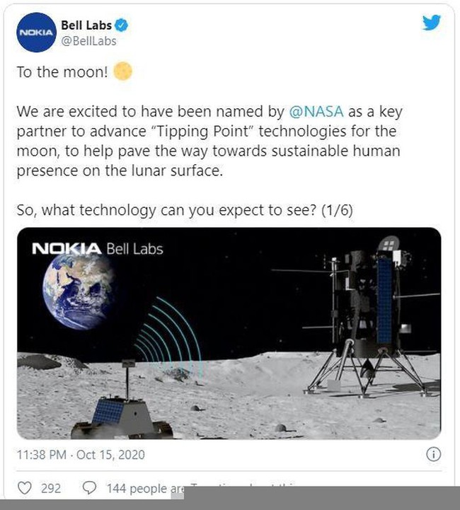 Nokia vừa giành được hợp đồng hợp tác với NASA trị giá 14,1 triệu USD trên mặt trăng.