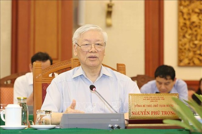 Tổng Bí thư, Chủ tịch nước Nguyễn Phú Trọng phát biểu tại cuộc làm việc. Ảnh: TTXVN